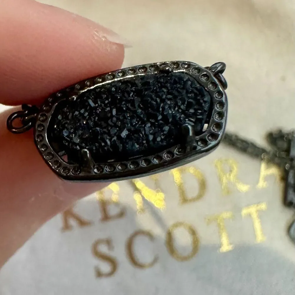 NWOT Kendra Scott “Elisa” Gunmetal Black Drusy Necklace